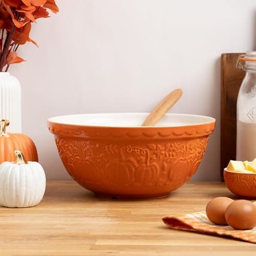 Mason Cash Harvest Pumpkin Mixing Bowl 4 Litre | Embossed Earthenware Baking Bowl Size 12 | Autumn Kitchen Prep Bowl for Dough, Cake Mix & Pastry | Dishwasher Safe thumbnail 7
