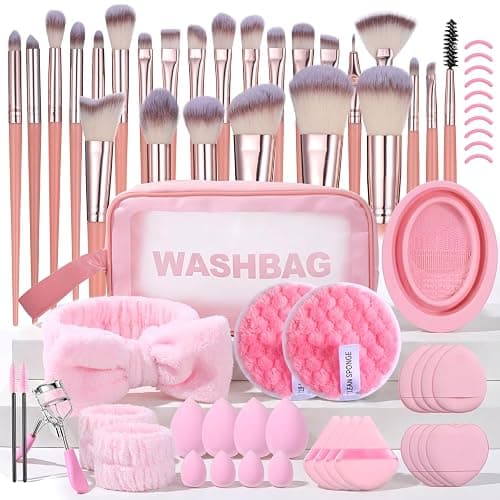 65Pcs Pink Makeup Brushes Set, Facial Make up Accessories Foundation Brush Kit Eye and Face Make up Brushes & Tools Professional Multi-functional Makeup Tool Set with Case - Image 1