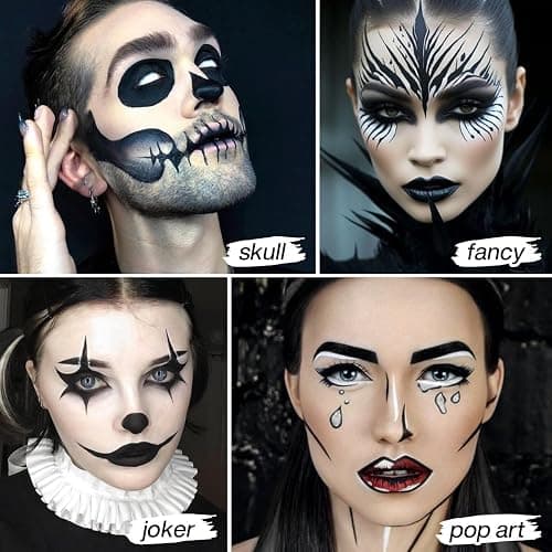 Afflano Goth Face Body Paint - Professional Clown Makeup Foundation, Cream to Powder Black Body Paint for Kids & Adults SFX Zombie Vampire Skull Skeleton Cosplay - Goth black thumbnail 4