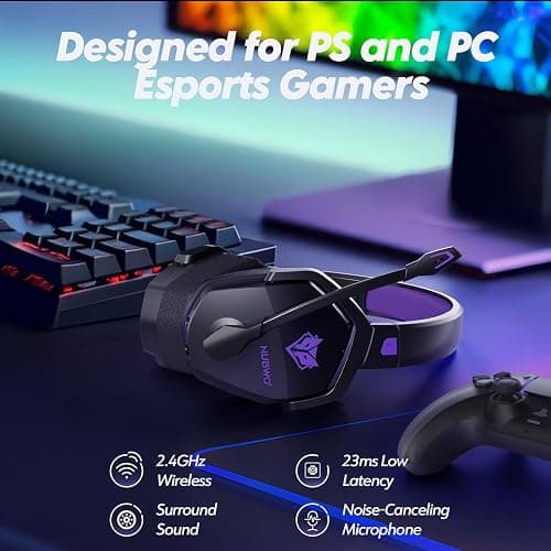NUBWO Wireless Gaming Headset with Mic for Ps5 Ps4 PC, Zero Interference, 100-Hour Battery All-Day Play, 23ms Sync​ for Fortnite & Call of Duty/FPS Gamers, Triple Mode All Devices Compatible - Purple thumbnail 2