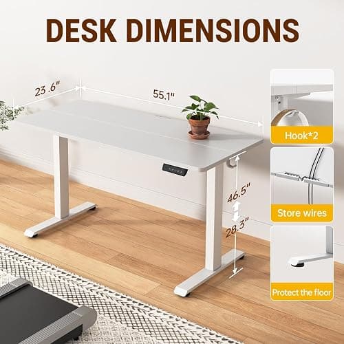 Veken 55 Inch Large Electric Standing Desk, Gaming Table, White | Height Adjustable Sit Stand Up Computer Tables for Home Office, Study , Writing, Suit students, employees and group work thumbnail 3