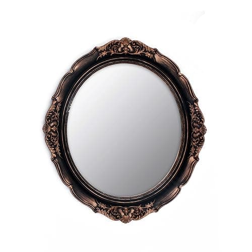 YCHMIR Dekospiegel Vintage Spiegel Hängespiegel 37,6 x 33,3 cm oval Spiegel braun - Image 1