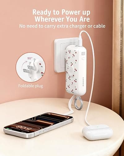 RORRY Flow Portable Charger, 10000mAh 40W Fast Charging Power Bank with Built-in USB C Cable and Foldable Wall Plug, Battery Pack Travel Essentials for iPhone 17/16/15, Apple Watch, iPad, MacBook thumbnail 6