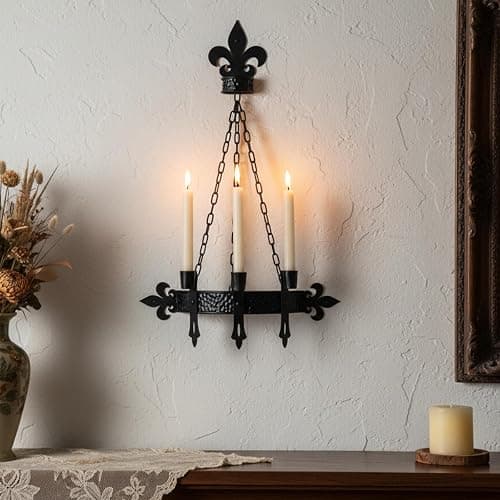 We Moment Black Candle Sconces, 3-Candle Wall Sconces for Taper Candle, Gothic Victorian Candelabra Wall Decor, Rustic Holder for Bathroom, Staircase, Living Room, Dining Room,Set of 1 - Image 1