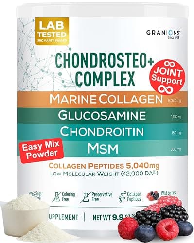Granions Glucosamine Chondroitin MSM Powder 1,550mg – Joint Supplements for Men and Women - Chondrosteo, Hydrolyzed Marine Collagen Peptides, Essential Vitamins Glucosamine Complex – Wild Berry 9.9oz - Image 1