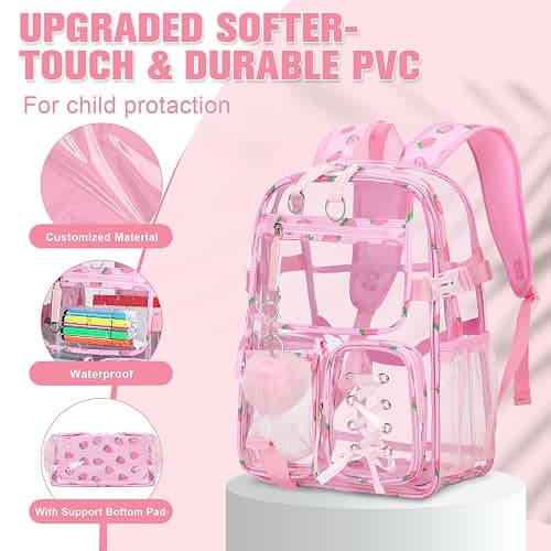 Bevalsa Clear Backpack for Girls, 3PCS Transparent Kids Backpacks for Teens | School Stadium Approved Backpack, Heavy Duty Clear Bookbag with Lunch Bag & Pencil Case for Elementary Middle High School thumbnail 5