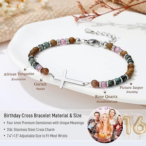 TONY & SANDY Christian Cross Bracelet for Women, Easter Gifts for Teens Kids Girls, Confirmation Baptism Gifts, Unique Gift for Friends Daughter Mom Sister in Christ Birthday Christmas thumbnail 3