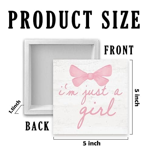 CUANFDDSF Trendy Pink Bow Coquette Room Decor Wooden Box Sign, Coquette Party Decor, Girls Room Decors, i’m Just a Girl Girly Bowknot Signs for Home Dorm Wall Desk Shelf Tabletop Decoration 5X5In thumbnail 3