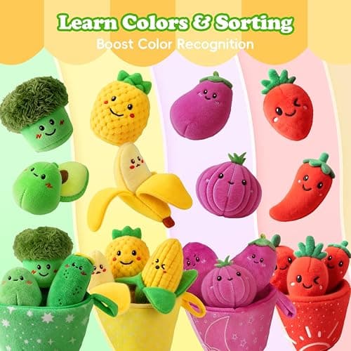SAIMAND Baby Toys 6-12 Months,16PCS Montessori Plush Sensory Play Food Gift | Color Sorting Fruit & Vegetable Sensory Toys for Babies, Soft Play Food with Crinkle & Rattle,Gifts for 1-Year-Old Boys&Girls thumbnail 4