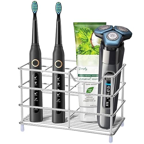 Urbanstrive 304 Stainless Steel Bathroom Toothbrush Holder Toothpaste Holder Stand Bathroom Accessories Organizer (Silver, Large) - Image 1