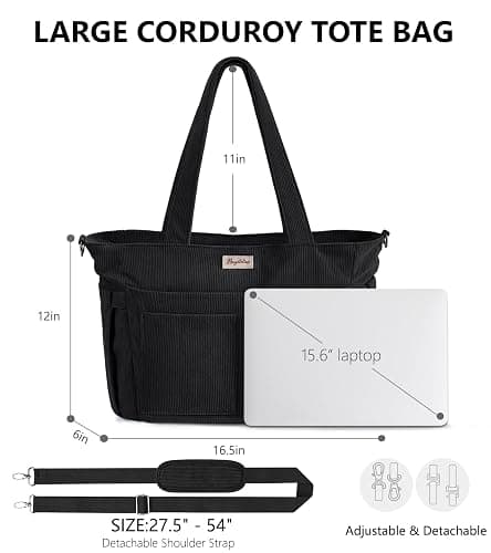 Bagstellar Corduroy Tote Bag for Women, 17 Pockets Laptop Work Tote Bag Lightweight Teacher Nurse Bible Bag for School Travel | with 40oz Cup Holder thumbnail 2