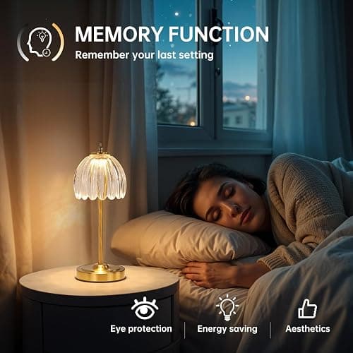 Shenmoyl Tulip Table Lamp with 5000mAh Battery & Touch Control, Cordless Small Table Lamp with 3 Colors, Dimmable Rechargeable Table Lamps for Living Room, Bedroom, Desk, Bedside (Transparent Tulip) thumbnail 8