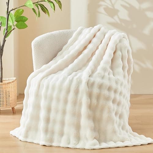 NEWCOSPLAY Throw Blanket For Couch Ivory Super Soft Flannel Fleece 3D Bubble Lightweight Bed Blanket All Season Use, 130x150 cm thumbnail 8