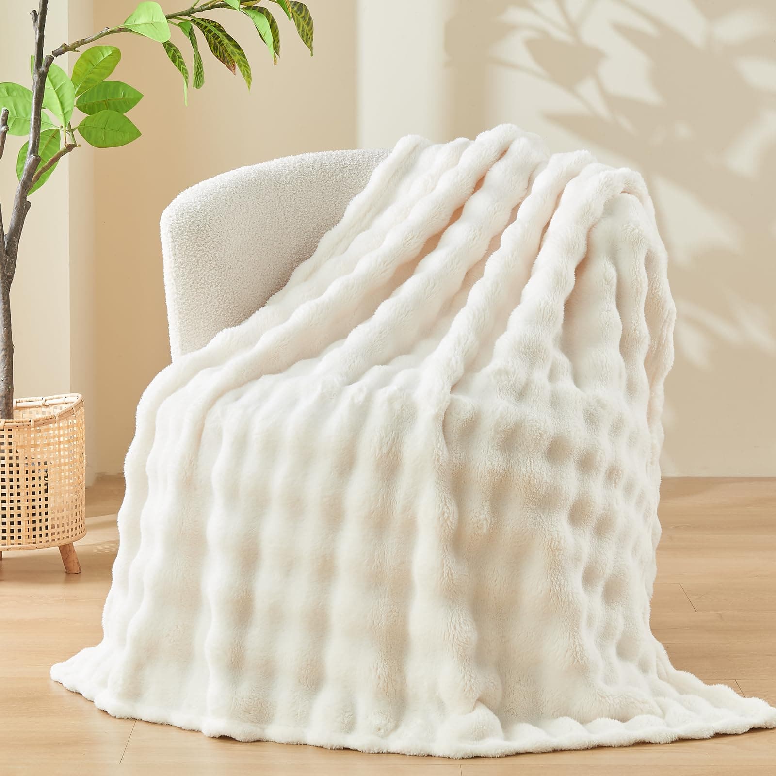 NEWCOSPLAY Fleece Cozy Throw Blanket for Couch, Ivory Bubble, 50"x60" | Premium Silky Flannel Blanket, Soft Lightweight Fluffy Warm Throw Blanket for Bed Sofa Decor, Gift for All Season Use thumbnail 8