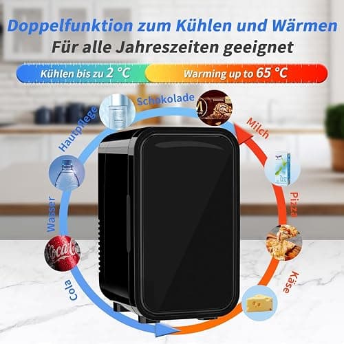 YASHE Mini-Kühlschrank, 6 Liter/8 Dosen, 220–240 V AC/DC, tragbarer thermoelektrischer Kühler, Kühlschränke für Schlafzimmer, Hautpflege, Getränke, Büro, Wohnheim und Auto, Schwarz thumbnail 3