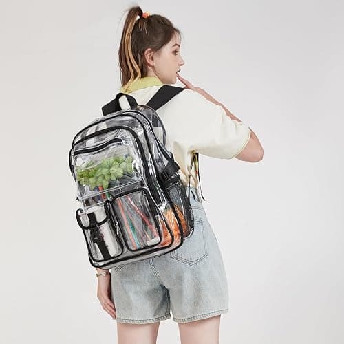 abshoo Large Clear Backpack For Girls Women School Bookbag Heavy Duty Transparent Backpack (Pink) - Pink thumbnail 7