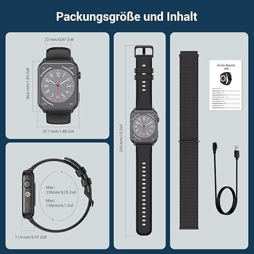 Smartwatch Herren Damen, 1,91'' HD Touch Fitnessuhr mit LED Taschenlampe & Bluetooth Anrufe, 100+ Sportmodi Fitness Tracker mit SpO2-Schlaf-Schrittzähler-2 Armbändern, IP68 Wasserdicht für iOS Android thumbnail 7