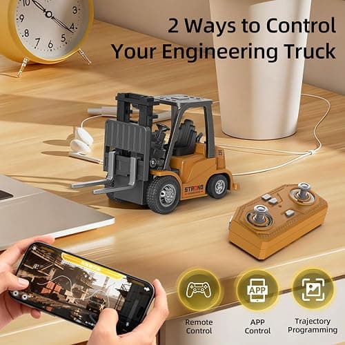 cxjoigxi Mini RC Forklift, 1/64 Forklift Truck Toys Rechargeable, App & Remote Control, 2 in 1 Transformable Lift Fork & Hook, Mini RC Construction Vehicles Birthday Gifts for Adults Kids Age 6+ thumbnail 4