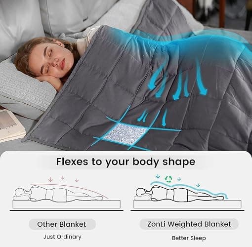 ZonLi Weighted Blanket (60"x80", 20lbs, Dark Grey) Queen Size Weighted Blanket for Adults, High Breathability Heavy Blanket, Soft Material with Premium Glass Beads thumbnail 2