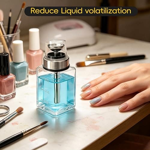 ffresiss Acetone Pump Dispenser with Transparent Lid, Alcohol Dispenser Push Down Metal Pump Glass Bottle, Nail Polish Remover Liquid Pump Hand Pumping Rubbing Press Container 6oz Small Pump Bottle thumbnail 2