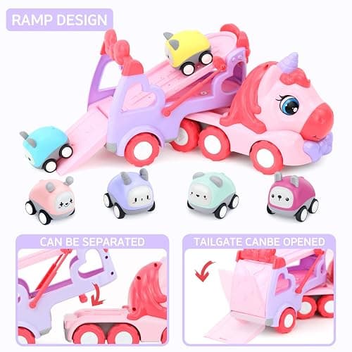 seveclotree 7 in 1 Carrier Truck Toy Cars for Toddlers 1-3, With Lights & Music, Toddler Toys Age 2-4, Gifts for 1 2 3 Year Old Girls Birthday thumbnail 7