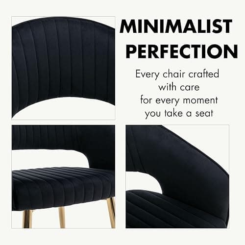 Hyfirm Black Velvet Dining Chairs Set of 2, Modern Side Chairs with Hollow Back and Gold Legs, Upholstered Accent Kitchen Chairs for Living Room/Reception/Restaurant thumbnail 6
