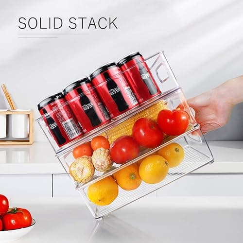 Stackable Refrigerator Organizer Bins, 6 Pack Clear Kitchen Organizer Container Bins with Handles and 20 PCS Plastic Bags for Pantry, Cabinets, Shelves, Drawer, Freezer - Food Safe, BPA Free 10"L thumbnail 7