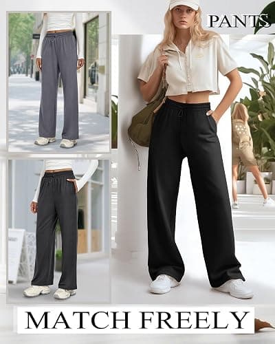 Sweetyweee 4 Pack Womens Wide Leg Sweatpants Elastic Waist Lounge Baggy Pants Straight Leg Soft Casual Joggers with Pockets thumbnail 6