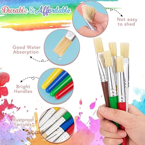 Paint Brushes for Kids, 10 Pcs Big Washable Chubby Toddler Paint Brushes, Easy to Clean & Grip Round and Flat Preschool Paint Brushes with No Shed Bristle for Acrylic Paint, Washable Paint thumbnail 5