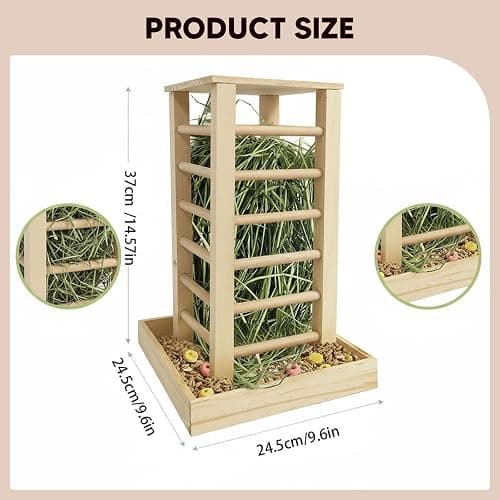 MFMEXUL Wooden Hay Feeder for Small Animals, Grass Stand, Multifunctional Freestanding Food Dispenser, Hay Rack for Rabbits thumbnail 5