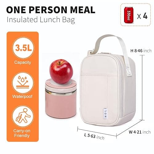 NOL Natural Organic Lifestyle Small Insulated Lunch Bag for Adult - Snack Bag Lunch Cooler Bag Soft Lunch Tote Bag for Work, Cream thumbnail 3