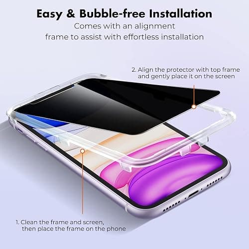 UNBREAKcable Privacy Screen Protector Shatterproof Tempered Glass [True 28°Anti Spy] [9H Hardness] [Easy Installation Frame] for iPhone 11/XR 6.1 inch - 2 Pack thumbnail 3