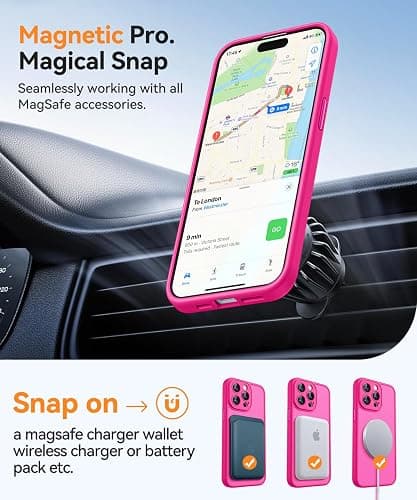 CANSHN Magnetic Compatible with iPhone 15 Pro Case, Upgraded [Full Camera Protection] [Compatible with Magsafe] [Translucent Matte] Shockproof Protective Phone Case Cover 6.1 Inch - Hot Pink thumbnail 5