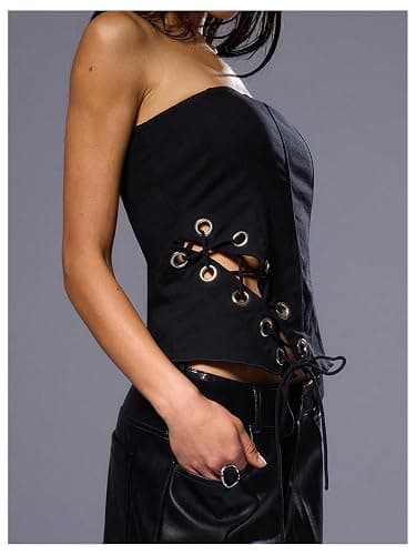 Floerns Women's Grommet Lace Up Side Strapless Tube Sleeveless Y2k Corset Tops thumbnail 2