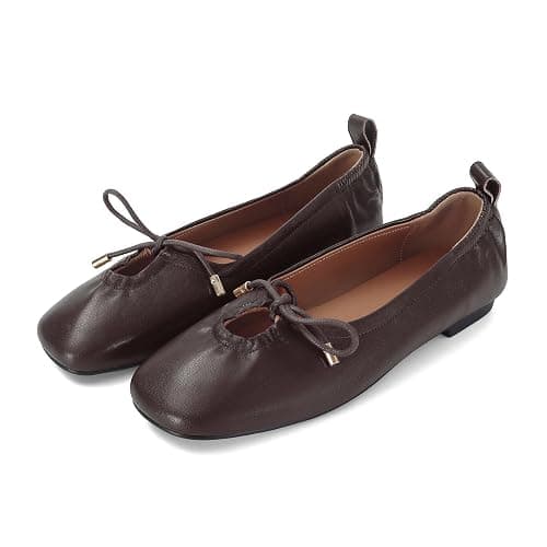 RJYLP Womens Bow Ballet Flats Cute Square Toe Lace Up Bow Mary Jane Flats Slip On Casual Mary Ballerina Shoes thumbnail 4