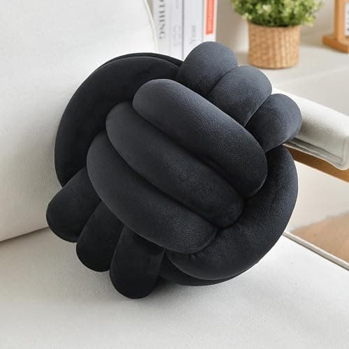 LUSJNGE Decorative Throw Knot Pillow Ball for Home Chair Sofa Aesthetic Round Velvet Knotted Pillow Cushion (Black, 8 inches) - Image 1