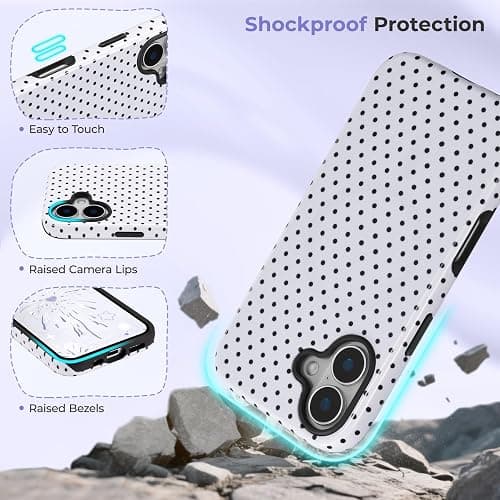 ZTOFERA Magnetic Case for iPhone 16, Polka Dot Phone Case Cute for Girl Women, Compatible with Magsafe, Hard PC+Soft TPU Protective Phone Cover for iPhone 16-White thumbnail 4
