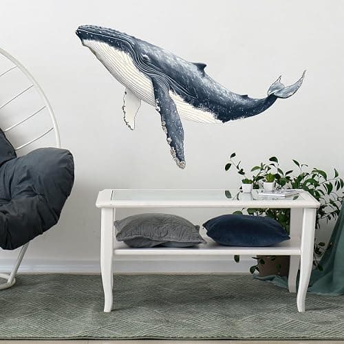RoyoLam Humpback Whale Wall Decals Removable Ocean Theme Vinyl Stickers for Bathroom Nursery and Kids Playroom Realist Style Decor Peel and Stick Wall Art - Image 1