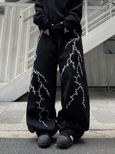 DFGIGT Men's Hip-hop Embroidered Baggy Jeans Loose Fit Denim Black Trousers thumbnail 2