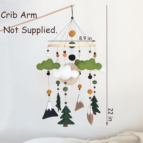 Woodland Baby Mobile for Crib - Felt Forest Nursery Decor for Boys & Girls - Hanging Mountain & Pine Tree Mobile with Moon and Clouds - Nature Theme Bedroom Decorations - Neutral Baby Shower Gift thumbnail 3