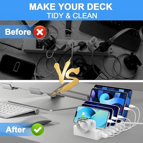 CREATIVE DESIGN Charging Station for Multiple Devices, 50W 6 Ports Charging Dock with 6 Cables Compatible with Cellphone,Tablet, Kindle, Apple Watch and Other Electronic thumbnail 4