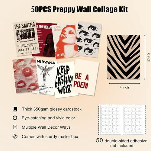 KBKBART 50Pcs Downtown Girl Room Decor, Y2k Wall Art Prints for Bedroom, Coquette Wall Collage Kit for Room Aesthetic, 4"x6" Vintage Photo Collage Kit Pictures, Retro Rockstar Posters Dorm Decor thumbnail 2