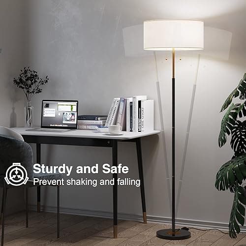 Karjoefar 2-Light Floor Lamp, Mid Century Floor Lamp with White Fabric Shade, Standing Lamp Tall Lamp for Living Room Bedroom, 3 Color Temperatures 9W Bulb Include - Black & White thumbnail 4