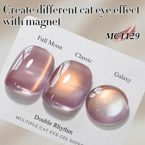 Double Rhythm 15ML Ice Glass Cat Eye Gel Polish with Magnet Holographic Glitter Shimmer Translucent Sheer Color Salon Soak Off Magnetic Nail at Home (Golden Violet-MC1129) thumbnail 6