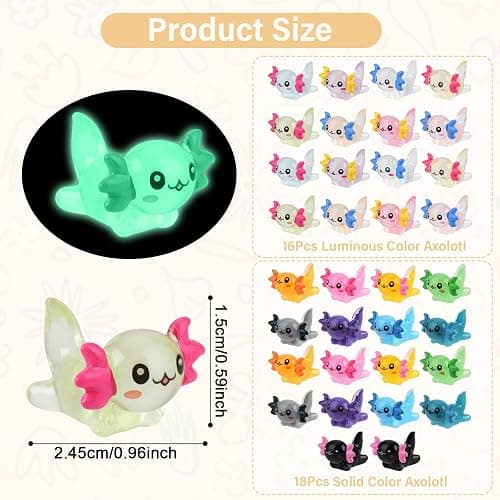 BuQiuRen 34pcs Mini Resin Axolotl, Glow in The Dark Tiny Axolotl Miniature Figures Toy Tiny Plastic Animal Figurines for Fairy Garden Landscape Aquarium Potted Birthday Christmas Party Decorations thumbnail 3