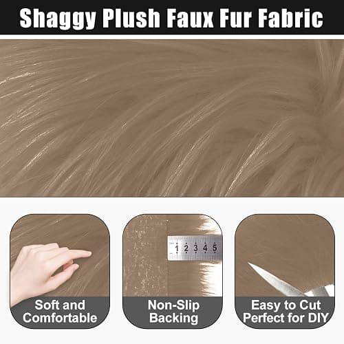 Brown A 2x60Inch Faux Fur Shaggy Plush Faux Fur, Fabric Precut Strips Fluffy Fuzzy Faux Fur, Craft Beard Hair, Beard Miniature Dolls Rugs Mats Gift, Winter Halloween Christmas Costume Party Decor thumbnail 3