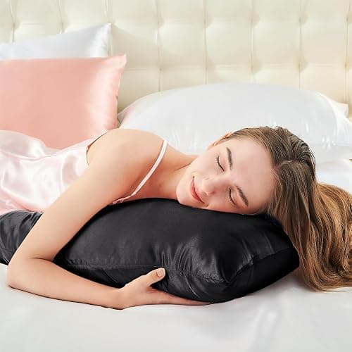 BEDELITE Satin Body Pillow Cover, Super Soft and Cooling Body Pillow Pillowcase for Hair and Skin, Breathable Silky Full Long Pillowcase Cover(20"x54", Black) thumbnail 6