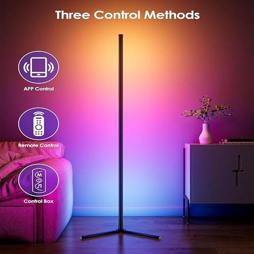 Corner Floor Lamp, 2 Pack LED Corner Lamp with App/Remote/Button Control, Smart RGB Floor Lamp with 16 Million DIY Colors & 68+ Scene, 300+ Scene, Music Sync for Living Room, Bedroom, Gaming Room thumbnail 5
