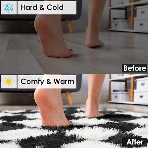 KICMOR Area Rugs for Bedroom Living Room, 4x6 Black and White Fluffy Soft Checkered Rug Fuzzy Shag Shaggy Carpet, Indoor Plush Floor Rugs for Kids Boys Girls Teen Dorm Nursery Home Decor Aesthetic thumbnail 6