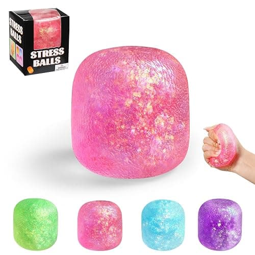 Gumdrop Squishy, Sugar Slow Rising Squishy Fidget Toys, Glitter Textured Sensory Squeeze Stress Balls, Anxiety Relief Fidget Toys for Kids and Adults Birthday Easter Party Favor Gifts(Pink) - Image 1